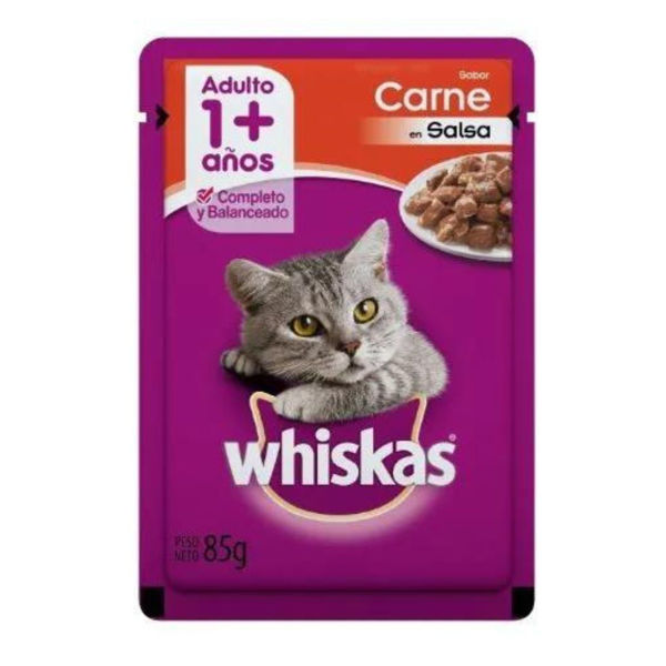 Imagen de Snack Salsa WHISKAS Gato Adulto Sabor Carne 85 grs.