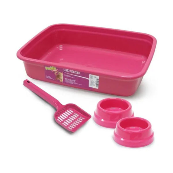 Imagen de Kit Bandeja Sanitaria + 2 Platos + Pala Rosa PRIME CAT Varios Colores