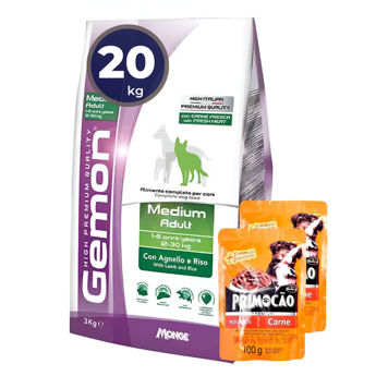 Imagen de Alimento GEMON Perro Adulto Raza Mediana Sabor Cordero 20 kg + Regalo