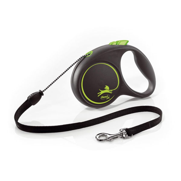 Imagen de Correa Para Perro FLEXI Black Design Cordón 5 mts Color Negro y Verde Talle S