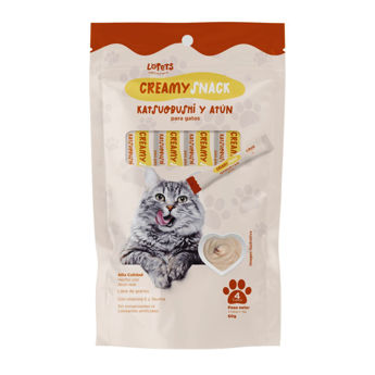 Imagen de Snack Paté LOPETS CREAMY SNACKS Para Gato Sabor Katshobushi y Atún 60 grs - 4 Unidades