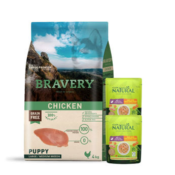 Imagen de Alimento BRAVERY Perro Cachorro Raza Mediana y Grande Sabor Pollo 4 kg + Regalo
