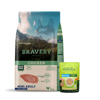 Imagen de Alimento BRAVERY Perro Adulto Raza Pequeña y Mini Sabor Pollo 2 kg + Regalo