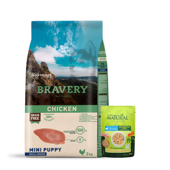Imagen de Alimento BRAVERY Perro Cachorro Raza Pequeña y Mini Sabor Pollo 2 kg + Regalo
