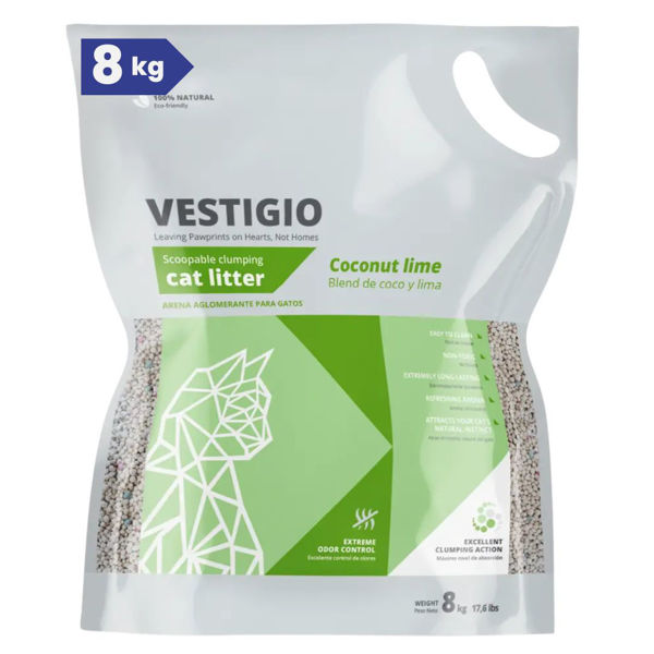 Imagen de Arena Sanitaria Aglomerante VESTIGIO Gato Aroma Lima y Coco 8 kg