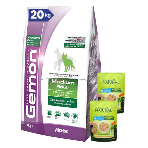 Imagen de Alimento GEMON Perro Adulto Raza Mediana Sabor Cordero 20 kg + Regalo