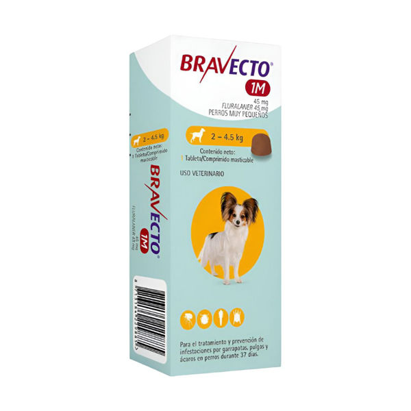 Imagen de Antipulgas y Garrapatas BRAVECTO 2.5 a 4.5 kg 1 Mes - 1 Comprimido