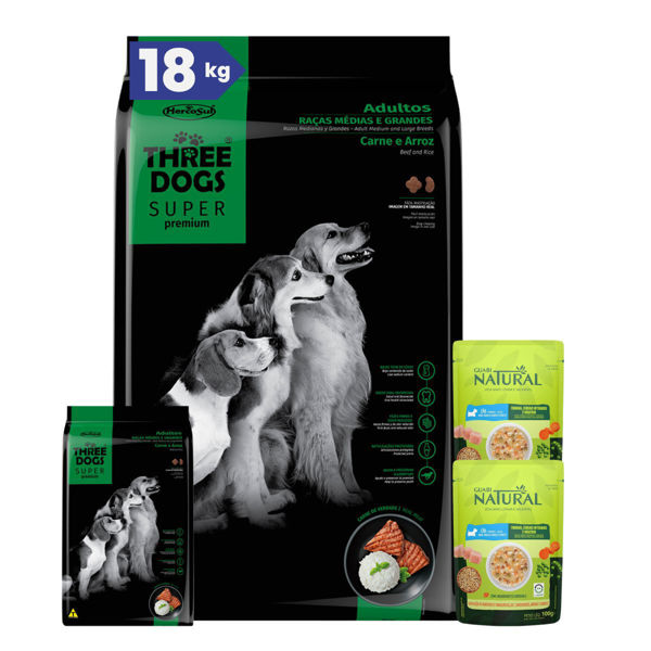 Imagen de Alimento THREE DOGS Perro Super Premium Adulto Raza Mediana y Grande 15 + 2 kg + Regalo