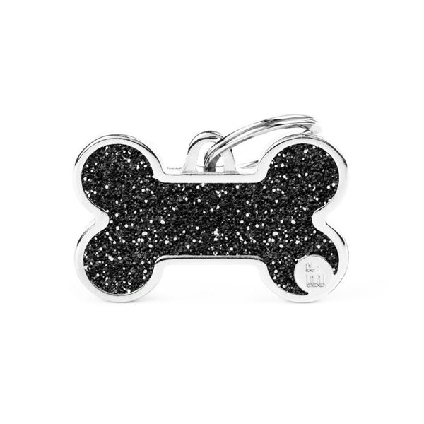 Imagen de Chapita Identificatoria MY FAMILY Hueso Negro Glitter