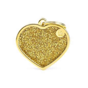 Imagen de Chapita Identificatoria MY FAMILY Shine Corazón Grande Glitter Oro