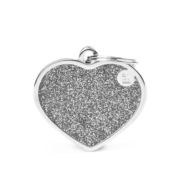 Imagen de Chapita Identificatoria MY FAMILY Shine Corazón Grande Con Glitter Gris