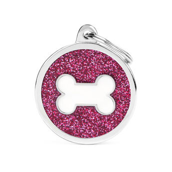 Imagen de Chapita Identificatoria MY FAMILY Círculo Hueso Con Glitter Rosa