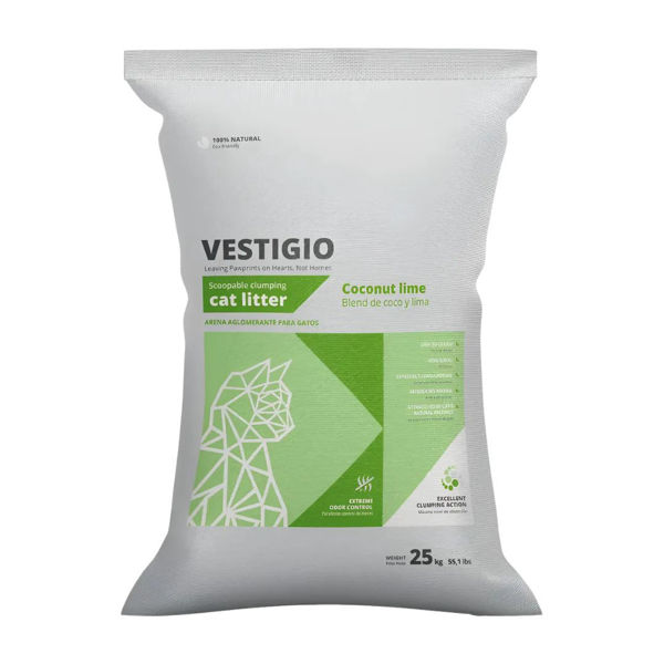 Imagen de Arena Sanitaria Aglomerante VESTIGIO Gato Aroma Lima y Coco 25 kg