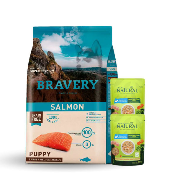 Imagen de Alimento BRAVERY Perro Cachorro Raza Mediana y Grande Salmón 4 Kg + Regalo