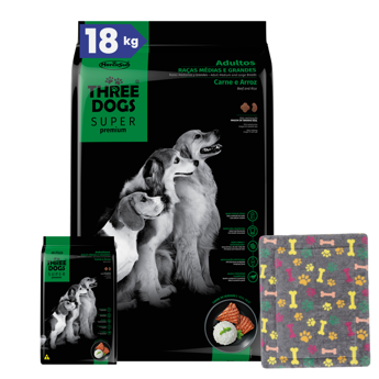 Imagen de Alimento THREE DOGS Perro Super Premium Adulto Raza Mediana y Grande 15 + 2 kg + Regalo