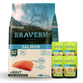 Imagen de Alimento BRAVERY Perro Adulto Raza Mediana y Grande Sabor Salmon 12 kg + Regalo