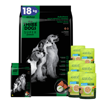 Imagen de Alimento THREE DOGS Perro Super Premium Adulto Raza Mediana y Grande 15 + 2 kg + Regalo