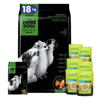 Imagen de Alimento THREE DOGS Perro Super Premium Adulto Raza Pequeña 15 + 2 Kg + Regalo