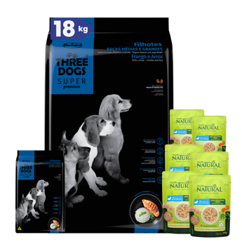 Imagen de Alimento THREE DOGS Perro Super Premium Cachorros Razas Medianas y Grandes 15 + 2 kg + Regalo