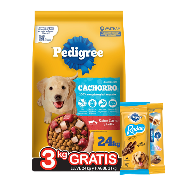 Imagen de Alimento PEDIGREE Perro Cachorro Carne, Pollo y Cereales 21 + 3 kg + Regalo