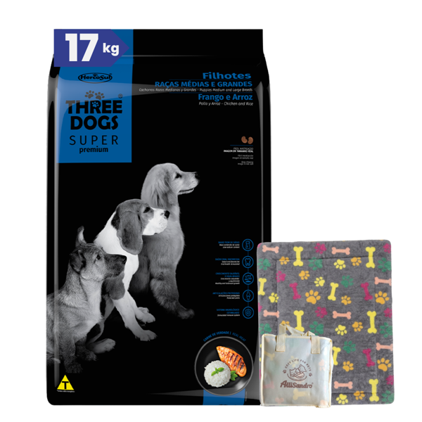 Imagen de Alimento THREE DOGS Perro Super Premium Cachorros Razas Medianas y Grandes 15 + 2 kg + Regalo
