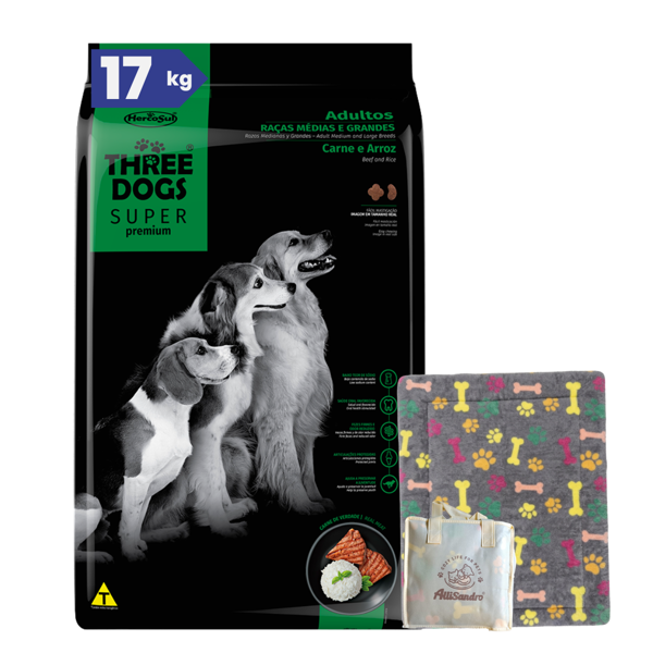 Imagen de Alimento THREE DOGS Perro Super Premium Adulto Raza Mediana y Grande 15 + 2 kg + Regalo