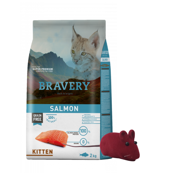 Imagen de Alimento BRAVERY Gato Cachorro Kitten Sabor Salmón 2 kg + Regalo