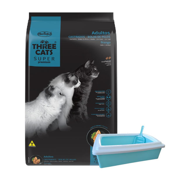 Imagen de Alimento THREE CATS Super Premium Gato Castrado Bola de Pelo Sabor Pollo 10 kg + Regalo