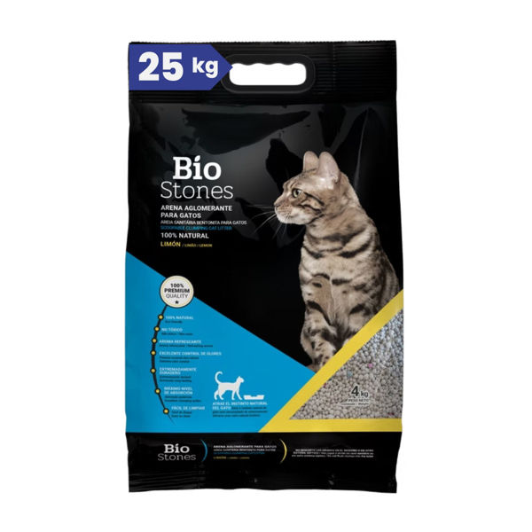 Imagen de Arena Sanitaria BIO STONES Aglomerante Esferas Aroma Limón 24+1 Kg