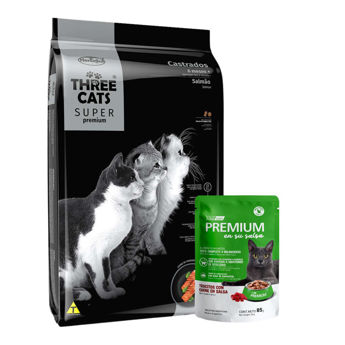 Imagen de Alimento THREE CATS Super Premium Gato Adulto Castrado Salmón 3 kg + Regalo