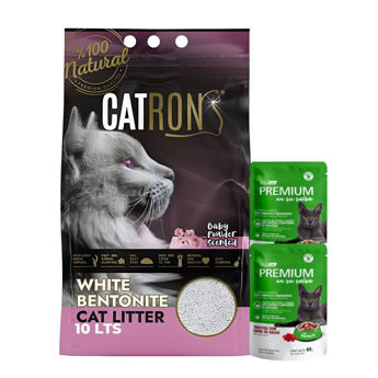Imagen de Arena Sanitaria Aglomerante CATRON Olor Talco Para Bebés 10 Lts + Regalo