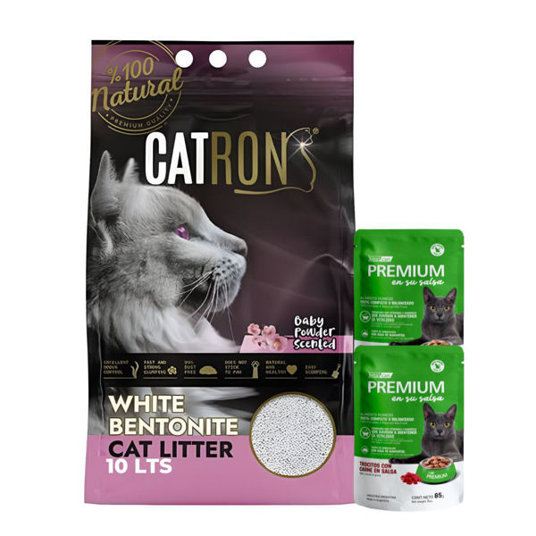 Imagen de Arena Sanitaria Aglomerante CATRON Olor Talco Para Bebés 10 Lts + Regalo