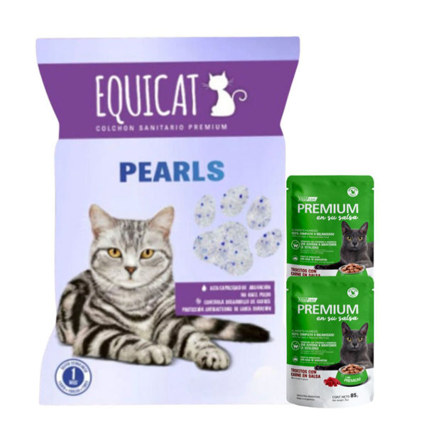 Imagen de Arena Sanitaria EQUICAT Pearls Gel Silica 16 L + Regalo