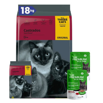 Imagen de Alimento THREE CATS Original Gato Castrado 15 kg + Regalo