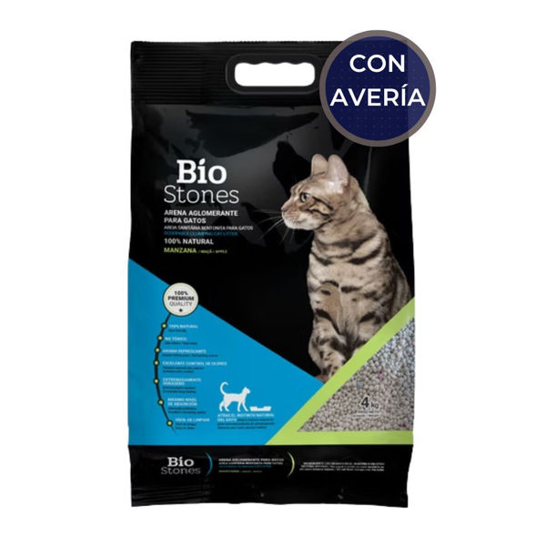 Imagen de Arena Sanitaria BIO STONES Aglomerante Esferas Aroma Manzana 24+1 Kg / Con Avería