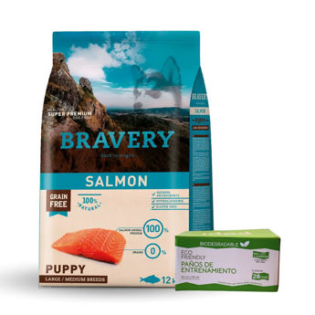 Imagen de Alimento BRAVERY Perro Cachorro Raza Mediana y Grande Salmón 12 Kg + Regalo