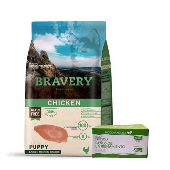 Imagen de Alimento BRAVERY Perro Cachorro Raza Mediana y Grande Sabor Pollo 12 kg + Regalo