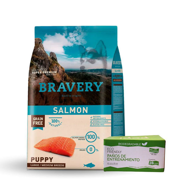 Imagen de Alimento BRAVERY Perro Cachorro Raza Mediana y Grande Salmón 4 Kg + Regalo